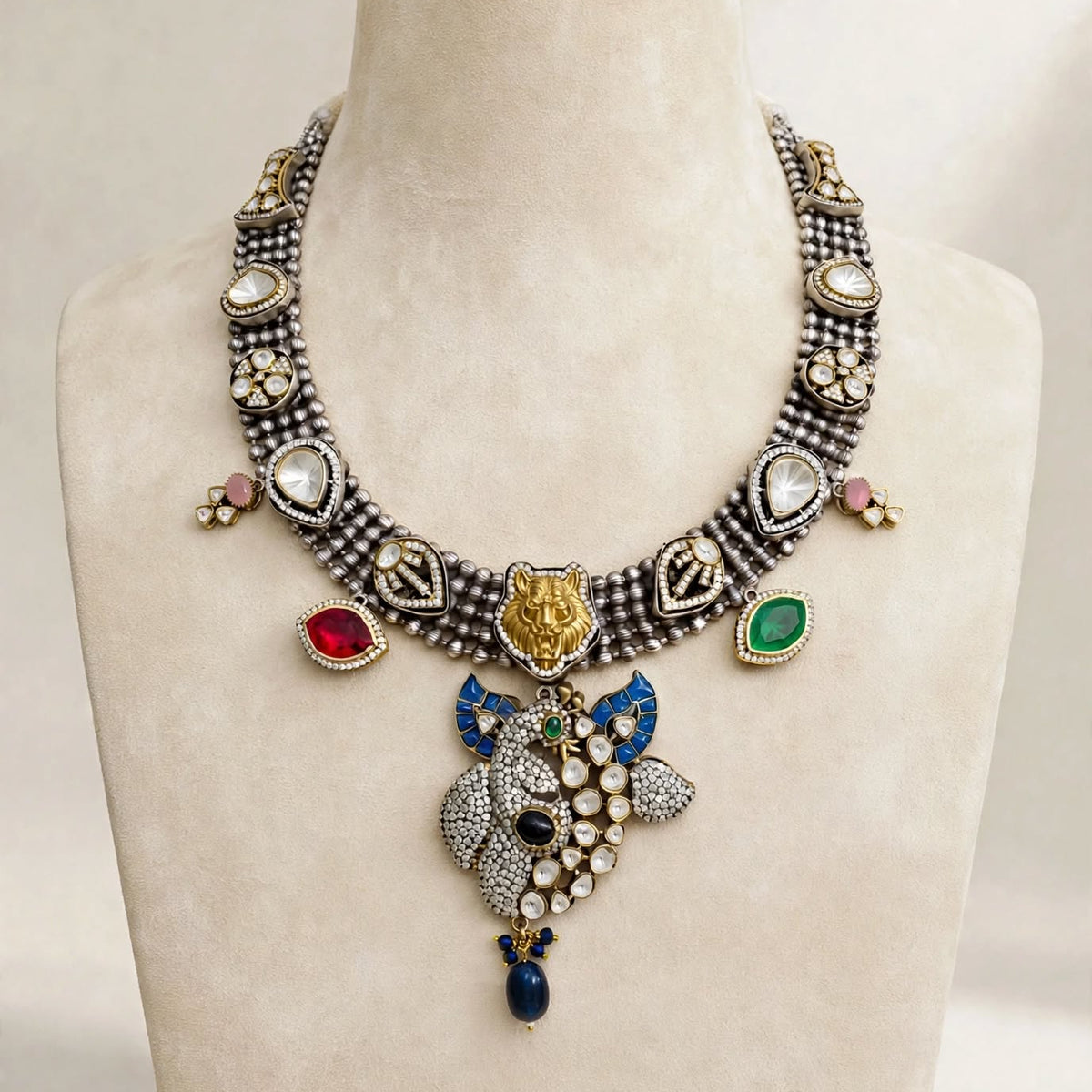 Maya - Royal Bengal Peacock Statement Necklace