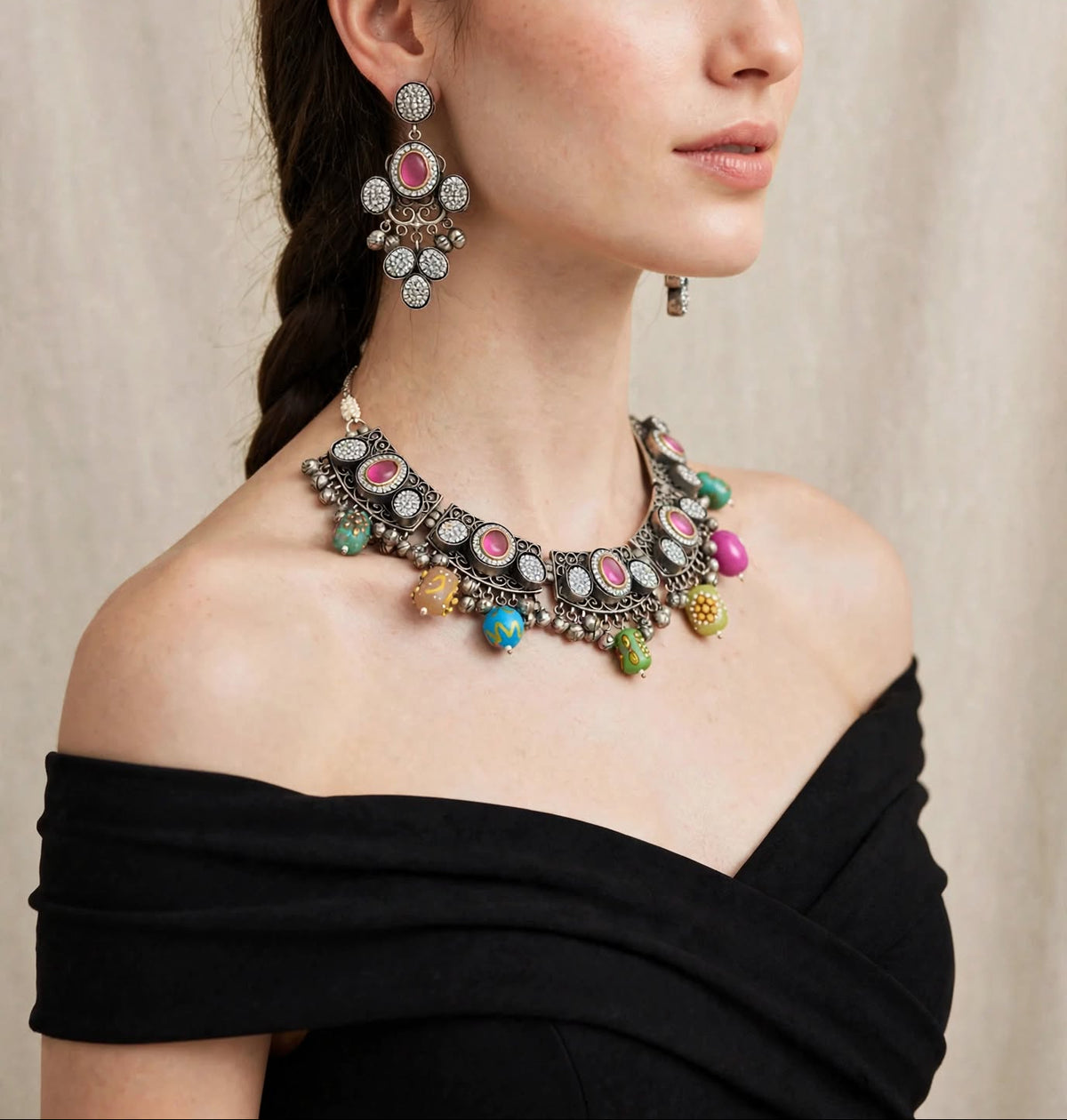 Boho Blush - Afghani Oxidized Choker Set