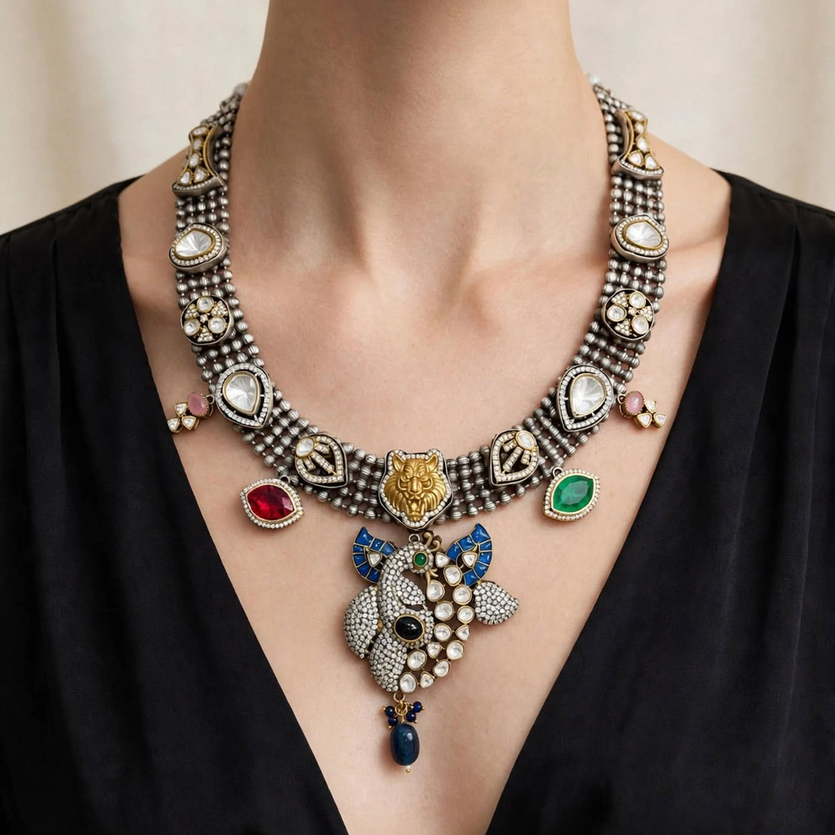 Maya - Royal Bengal Peacock Statement Necklace