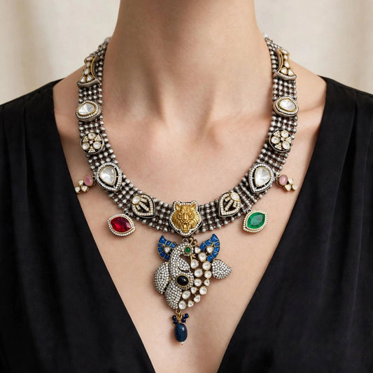 Maya - Royal Bengal Peacock Statement Necklace