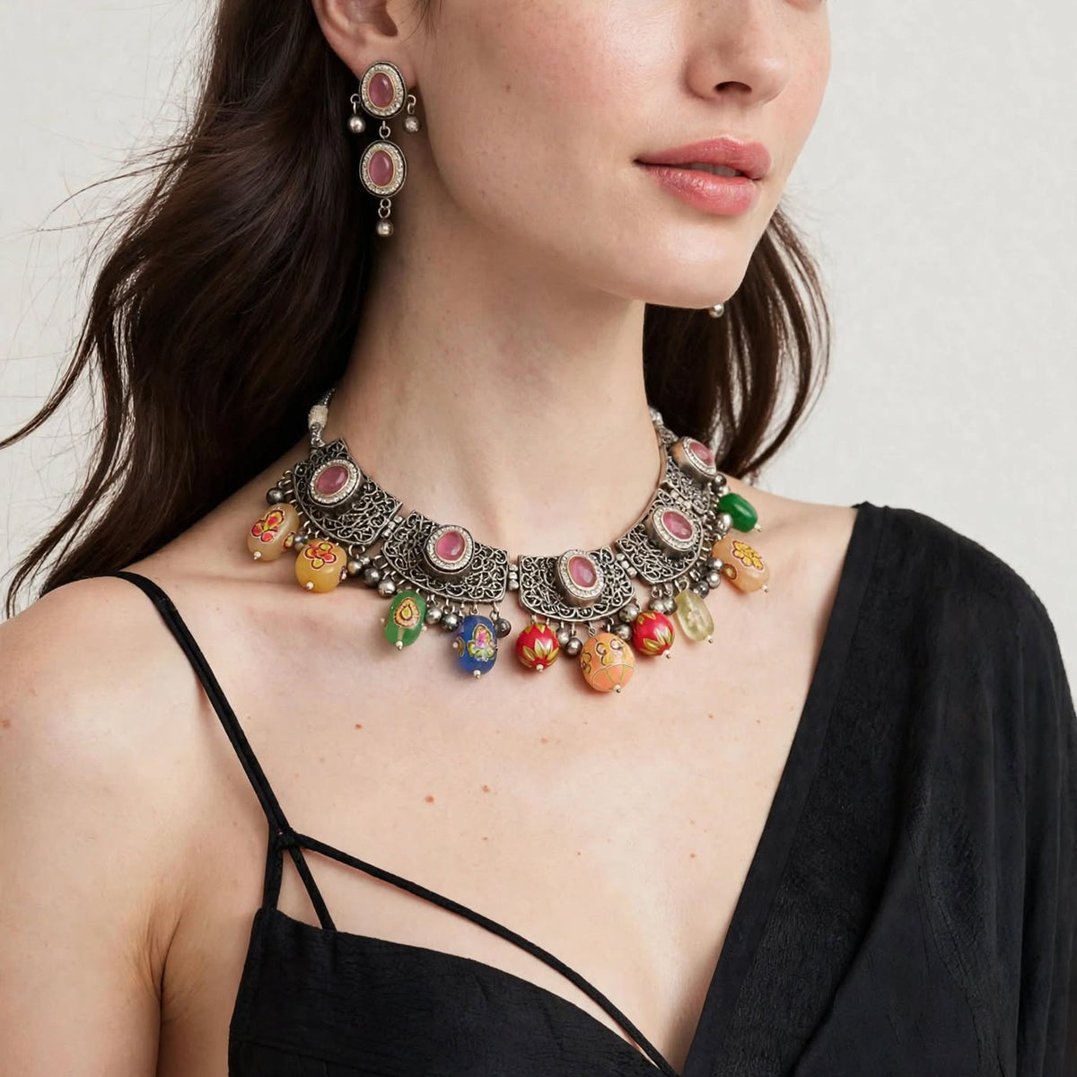 Rang Leela - Multicolor Hand-Painted Necklace Set